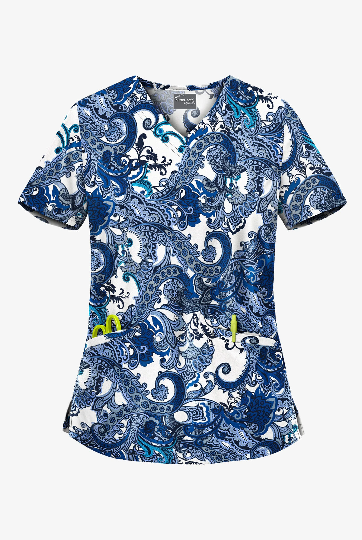 UA Butter-Soft STRETCH French Twist Women's 2-Pocket V-Neck Print Scrub Top 3 UA Butter-Soft STRETCH French Twist Women's 2-Pocket V-Neck Print Scrub Top