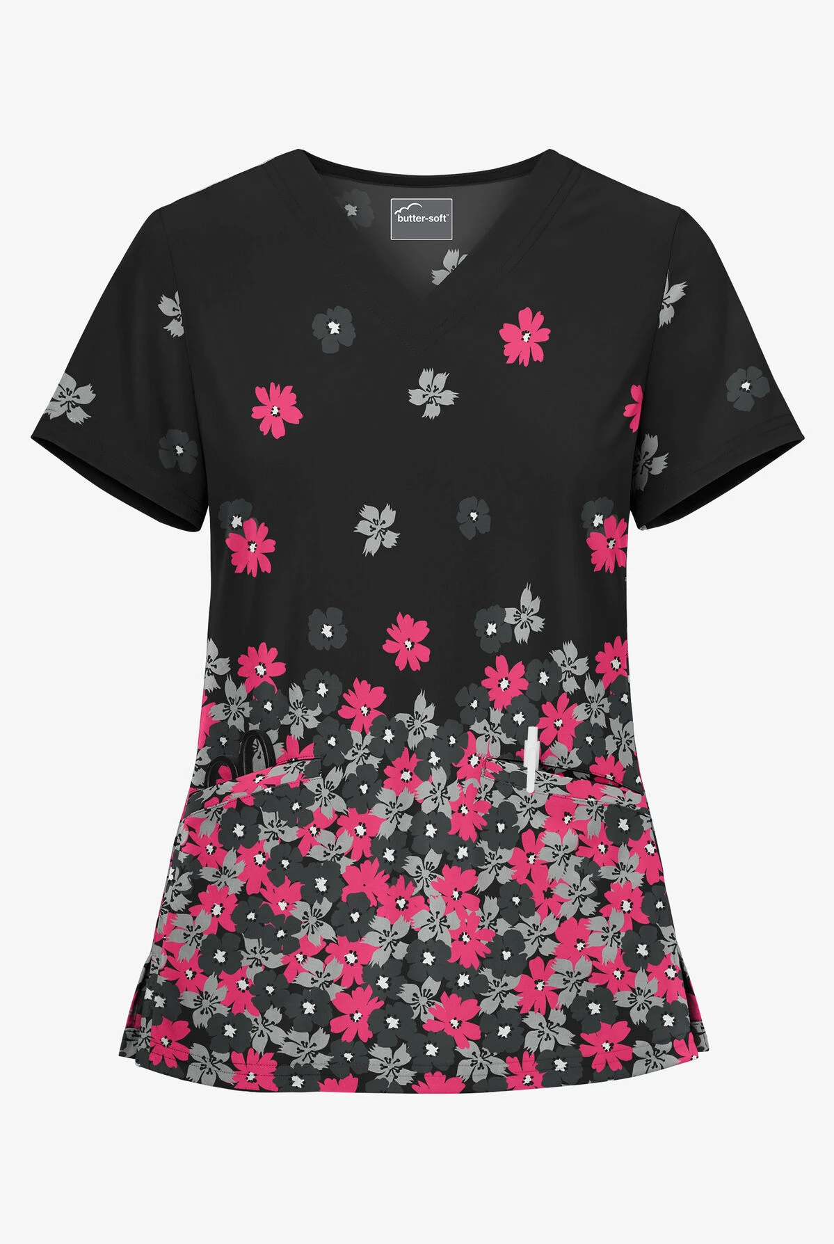 UA Butter-Soft Botanical Cascade Black Printed Women's 2-Pocket V-Neck Scrub Top 3 UA Butter-Soft Botanical Cascade Black Printed Women's 2-Pocket V-Neck Scrub Top
