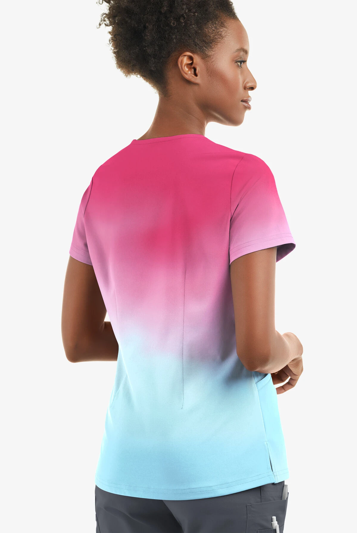 UA Butter-Soft STRETCH Evening Sky Ombre View Women's 2-Angled Welt Pocket V-Neck Printed Scrub Top 4 UA Butter-Soft STRETCH Evening Sky Ombre View Women's 2-Angled Welt Pocket V-Neck Printed Scrub Top - Image 2