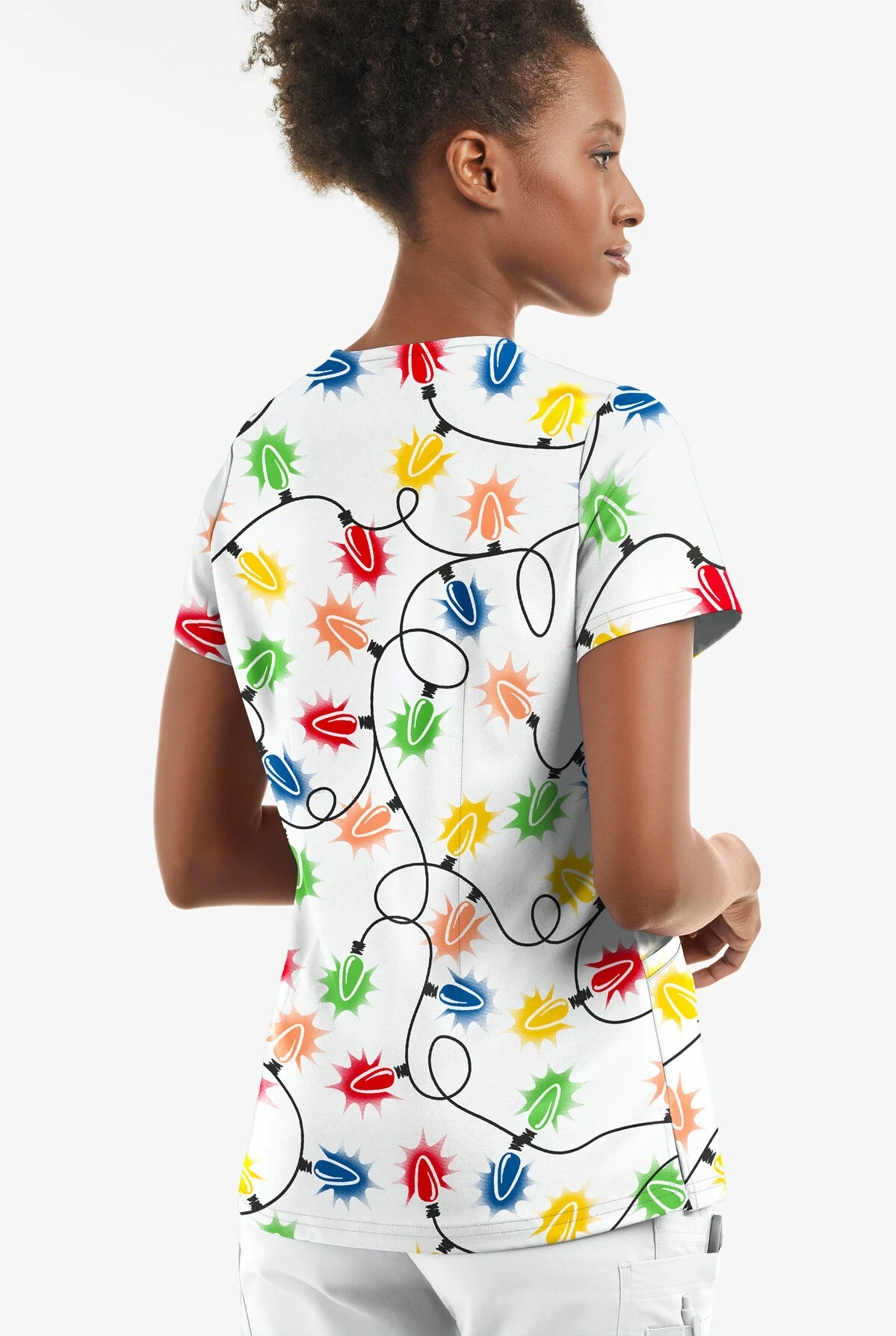 Butter-Soft Fairy Lights Women's 2-Pocket Angled Welt V-Neck Print Scrub Top 5 Butter-Soft Fairy Lights Women's 2-Pocket Angled Welt V-Neck Print Scrub Top - Image 3