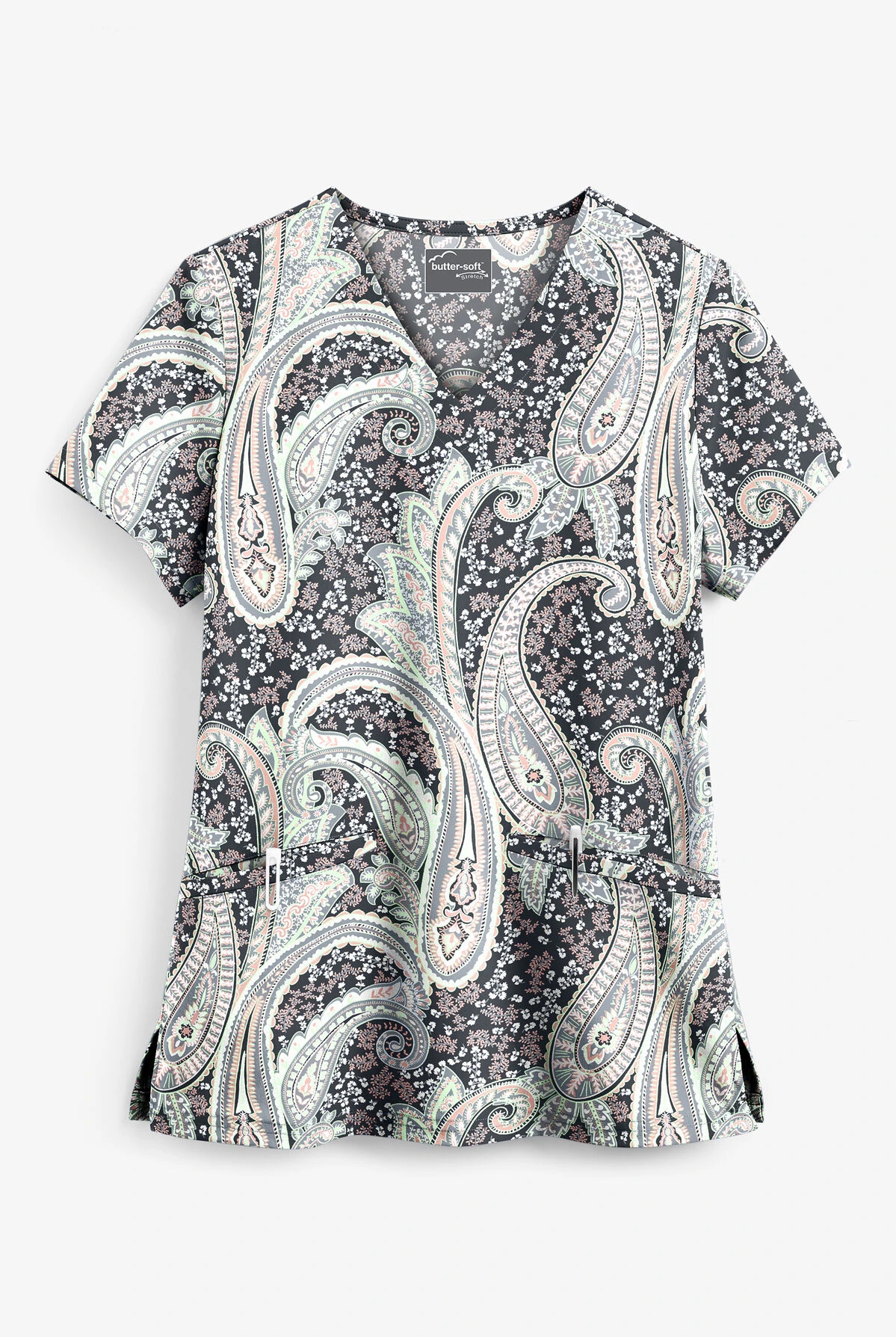 UA Butter-Soft STRETCH Floral Paisley Women's 2-Pocket V-Neck Print Scrub Top 3 UA Butter-Soft STRETCH Floral Paisley Women's 2-Pocket V-Neck Print Scrub Top
