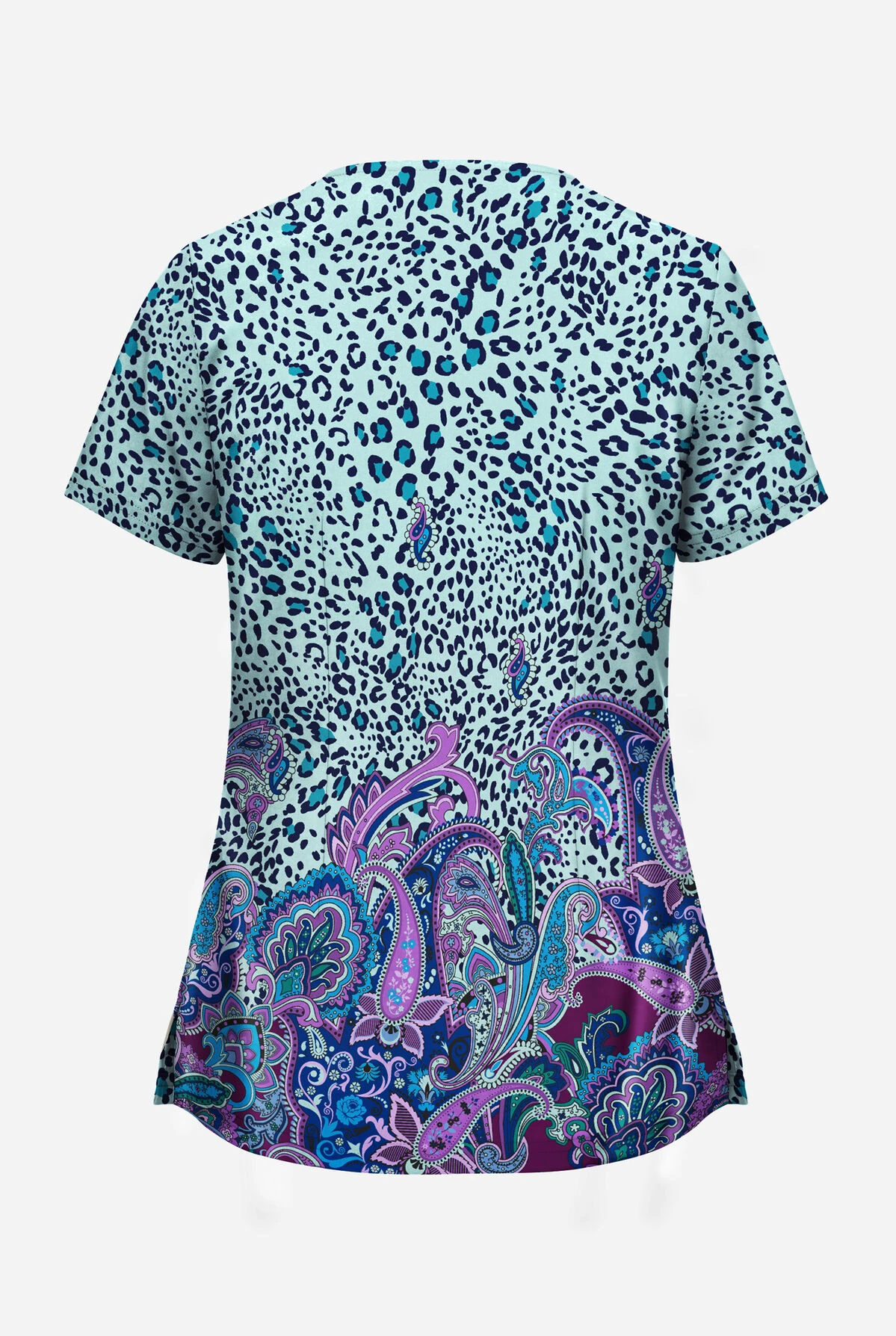 UA Butter-Soft STRETCH Jungle Paisley Women's 2-Angled Welt Pocket V-Neck Printed Scrub Top 4 UA Butter-Soft STRETCH Jungle Paisley Women's 2-Angled Welt Pocket V-Neck Printed Scrub Top - Image 2
