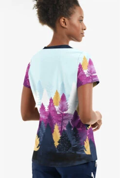 Butter-Soft Nordic Forest Berry Burst Women's 2-Pocket With Angled Welt V-Neck Print Scrub Top -Fashion Clothing TS631NFBB 3