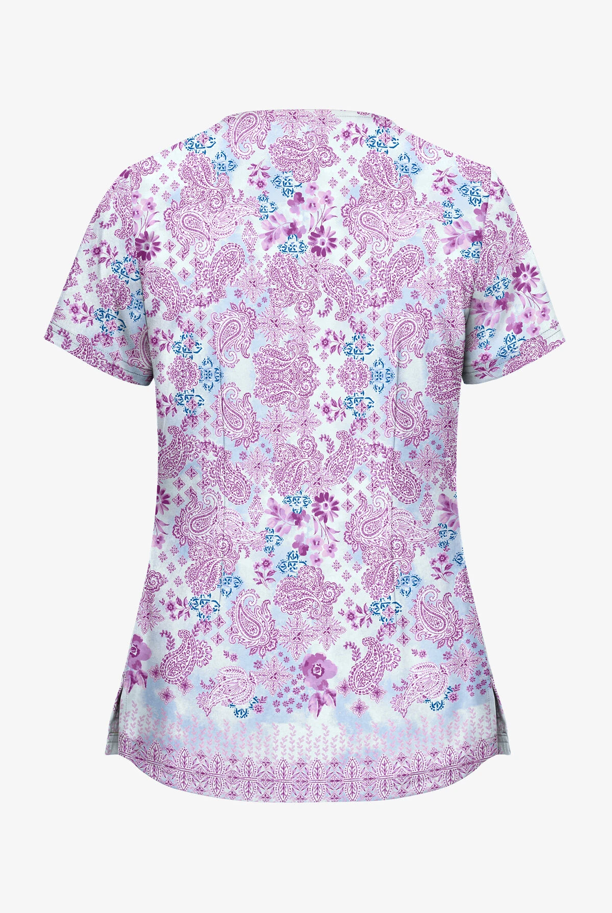 UA Butter-Soft Paisley Extravaganza Cloud Blue Women's 2-Pocket V-Neck Print Scrub Top 4 UA Butter-Soft Paisley Extravaganza Cloud Blue Women's 2-Pocket V-Neck Print Scrub Top - Image 2
