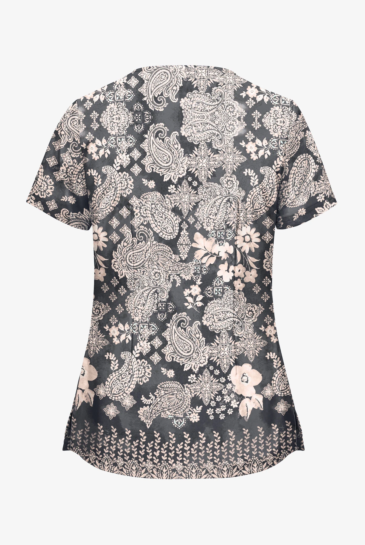 UA Butter-Soft Paisley Extravaganza Pewter Women's 2-Pocket V-Neck Print Scrub Top 4 UA Butter-Soft Paisley Extravaganza Pewter Women's 2-Pocket V-Neck Print Scrub Top - Image 2