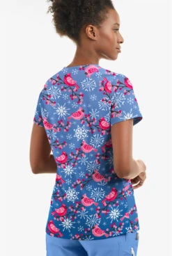 Butter-Soft Winter Finches Royal Women's 2-Pocket With Angled Welt V-Neck Print Scrub Top -Fashion Clothing TS631WFRL 3