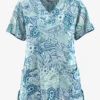 UA Butter-Soft STRETCH Paisley Romance Watermint Women's 5-Pocket V-Neck Scrub Top -Fashion Clothing TS689PRWM 1