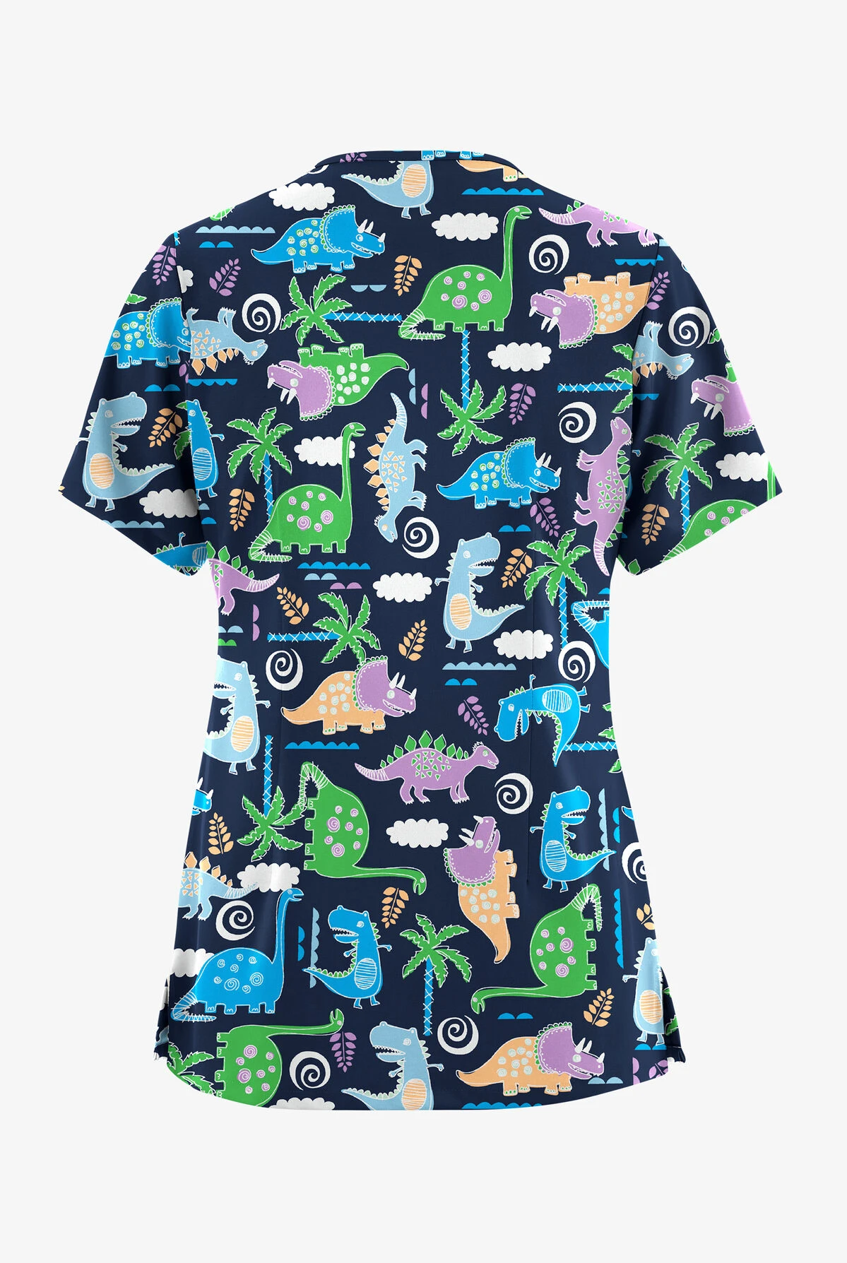 UA Butter-Soft STRETCH Stompin' Dino Turquoise Women's 5-Pocket V-Neck Scrub Top 4 UA Butter-Soft STRETCH Stompin' Dino Turquoise Women's 5-Pocket V-Neck Scrub Top - Image 2