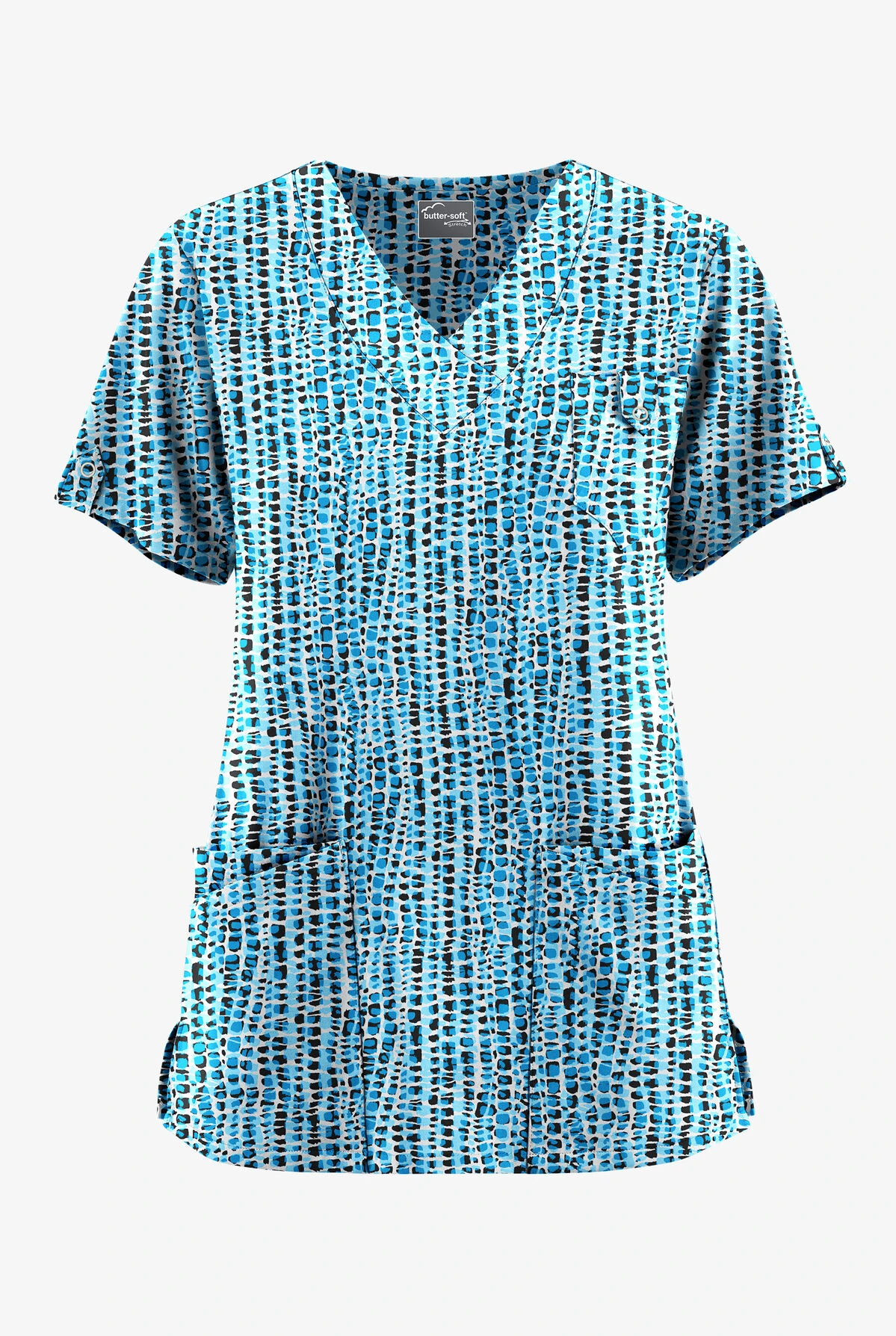 UA Butter-Soft STRETCH Urban Animal Turquoise Women's 5-Pocket V-Neck Scrub Top 3 UA Butter-Soft STRETCH Urban Animal Turquoise Women's 5-Pocket V-Neck Scrub Top