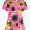 Butter-Soft Autumn Sunflowers Rose Dusk Women's 4-Pocket Rounded V-Neck Print Scrub Top -Fashion Clothing TS697ASRD 1
