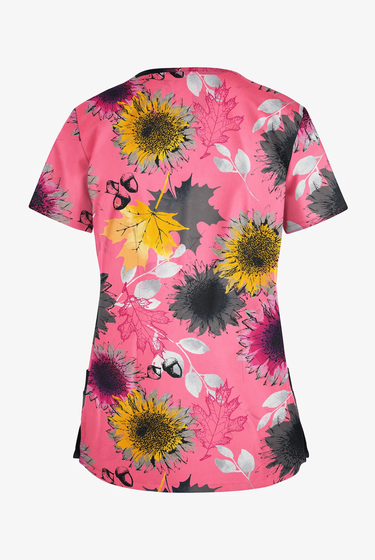 Butter-Soft Autumn Sunflowers Rose Dusk Women's 4-Pocket Rounded V-Neck Print Scrub Top 4 Butter-Soft Autumn Sunflowers Rose Dusk Women's 4-Pocket Rounded V-Neck Print Scrub Top - Image 2