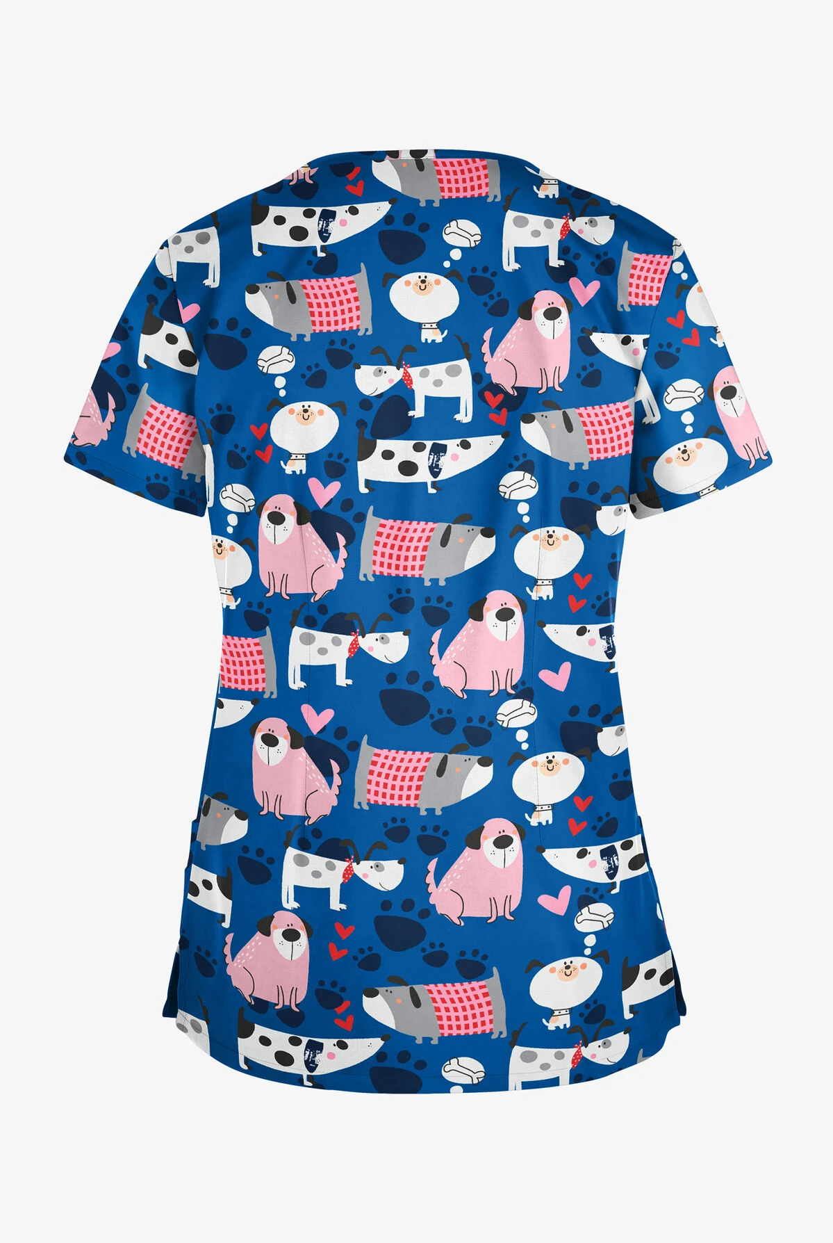 Butter-Soft Dreaming Pups Royal Women's 4-Pocket Rounded V-Neck Print Scrub Top 4 Butter-Soft Dreaming Pups Royal Women's 4-Pocket Rounded V-Neck Print Scrub Top - Image 2