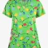 Butter-Soft Fairy Lights Grass Green Women's 4-Pocket Rounded V-Neck Printed Scrub Top -Fashion Clothing TS697FLGG 1
