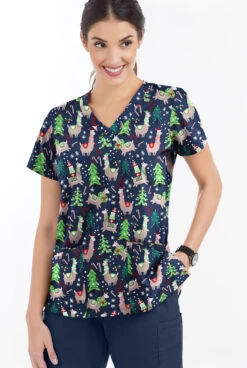 Butter-Soft Holiday Llamas Navy Women's 4-Pocket Rounded V-Neck Print Scrub Top 6 Butter-Soft Holiday Llamas Navy Women's 4-Pocket Rounded V-Neck Print Scrub Top -Fashion Clothing TS697HLNV 2