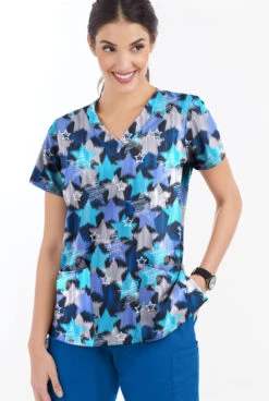 Butter-Soft Shining Stars Women's 4-Pocket Rounded V-Neck Print Scrub Top 6 Butter-Soft Shining Stars Women's 4-Pocket Rounded V-Neck Print Scrub Top -Fashion Clothing TS697SSBL 2