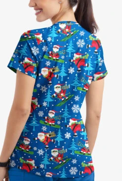 Butter-Soft Santa On Vacation Royal Women's 4-Pocket Rounded V-Neck Printed Scrub Top -Fashion Clothing TS697SVRL 3