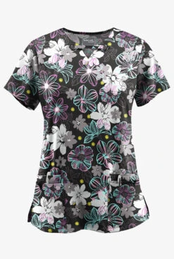 UA Butter-Soft STRETCH Floral Mirage Women's 4-Pocket Grommet Printed Scrub Top