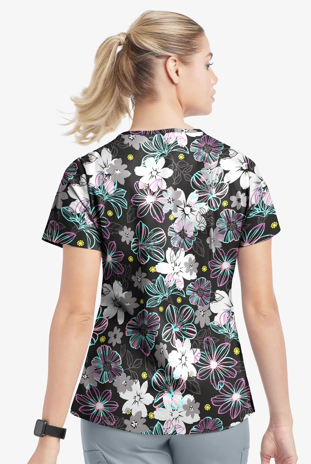 UA Butter-Soft STRETCH Floral Mirage Women's 4-Pocket Grommet Printed Scrub Top 5 UA Butter-Soft STRETCH Floral Mirage Women's 4-Pocket Grommet Printed Scrub Top - Image 3
