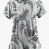 UA Butter-Soft STRETCH Floral Paisley Pewter Women's 4-Pocket Large Grommet Print Scrub Top 1 UA Butter-Soft STRETCH Floral Paisley Pewter Women's 4-Pocket Large Grommet Print Scrub Top -Fashion Clothing TS754FYT 1