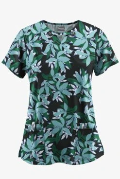 UA Butter-Soft STRETCH Happy Morning Floral Women’s 4-Pocket Grommet Neck Detail Printed Scrub Top
