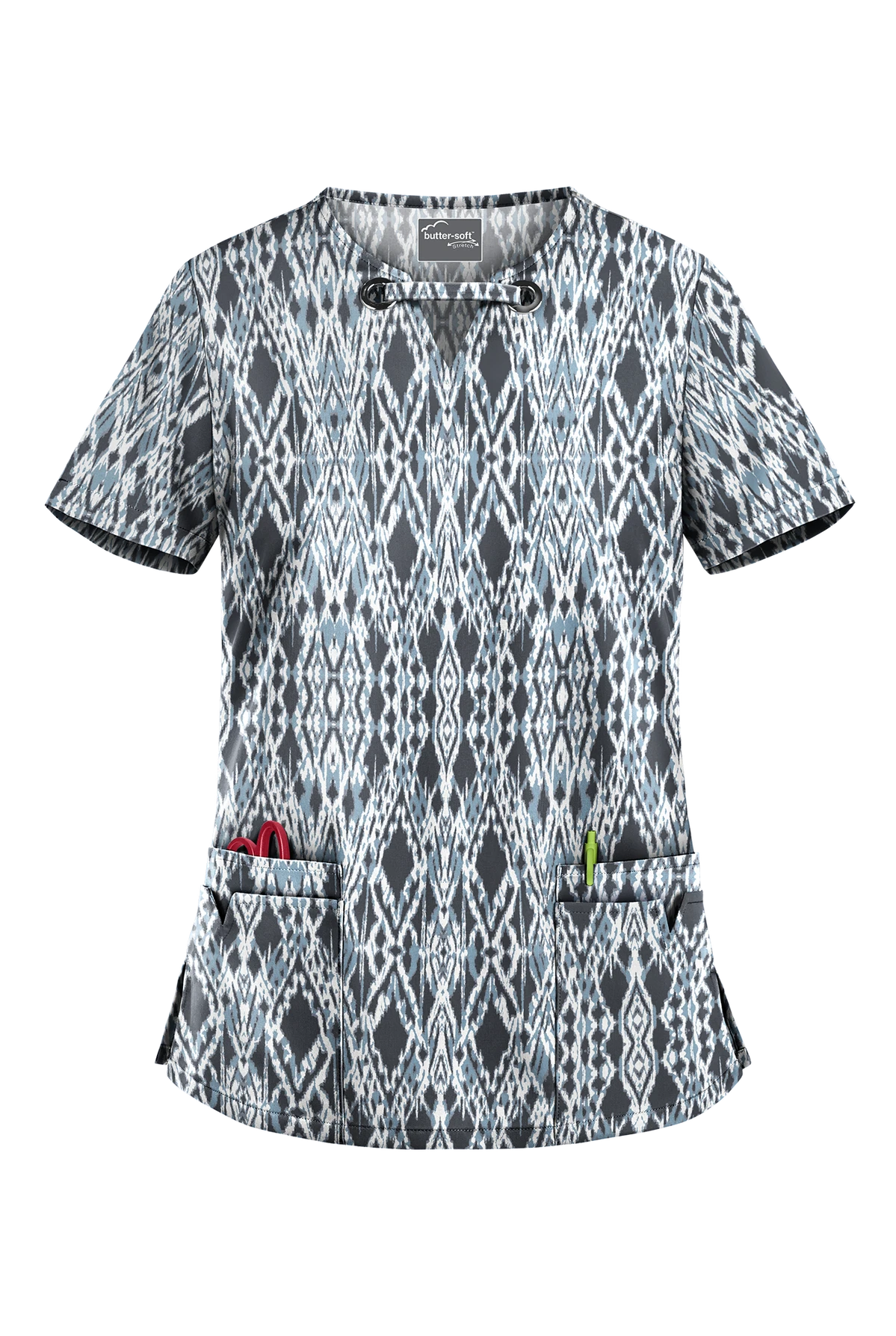 UA Butter-Soft STRETCH Kasih Ikat Women's 4-Pocket V-Neck Print Scrub Top 3 UA Butter-Soft STRETCH Kasih Ikat Women's 4-Pocket V-Neck Print Scrub Top
