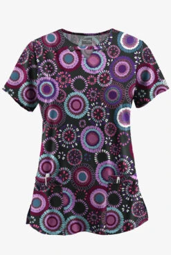 UA Butter-Soft STRETCH Floral Women’s 4-Pocket Grommet Neck Detail Scrub Top