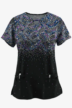 UA Butter-Soft STRETCH Roman Mosaic Womenโs 4-Pocket Grommet Neck Detail Printed Scrub Top