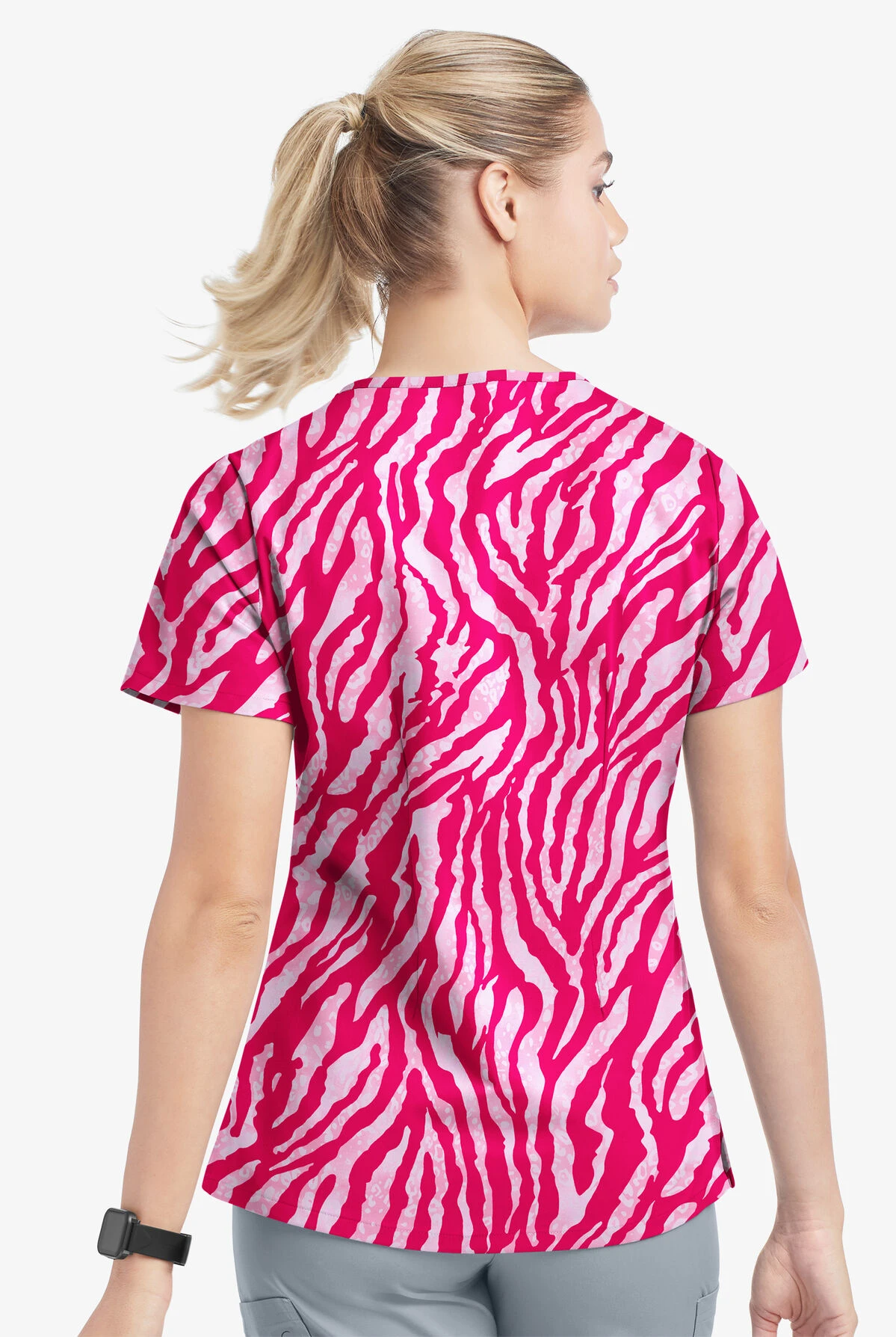 UA Butter-Soft STRETCH Tiger Fantasy Fuchsia Women's 4-Pocket Grommet Printed Scrub Top 5 UA Butter-Soft STRETCH Tiger Fantasy Fuchsia Women's 4-Pocket Grommet Printed Scrub Top - Image 3