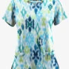 UA Butter-Soft STRETCH Varna Ikat Turquoise Women's 4-Pocket Grommet Printed Scrub Top 2 UA Butter-Soft STRETCH Varna Ikat Turquoise Women's 4-Pocket Grommet Printed Scrub Top -Fashion Clothing TS754VITQ 1