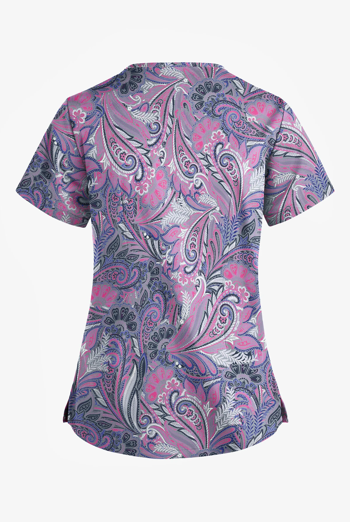 UA Butter-Soft STRETCH Vienna Paisley Silver Women's 4-Pocket Large Grommet Print Scrub Top 4 UA Butter-Soft STRETCH Vienna Paisley Silver Women's 4-Pocket Large Grommet Print Scrub Top - Image 2