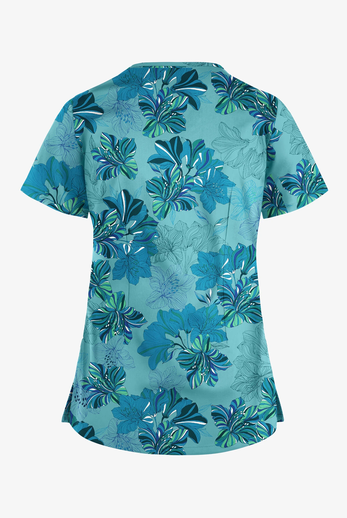 UA Butter-Soft STRETCH Garden Lilies Aqua Moon Women's 4-Pocket Criss Cross Print Scrub Top 4 UA Butter-Soft STRETCH Garden Lilies Aqua Moon Women's 4-Pocket Criss Cross Print Scrub Top - Image 2