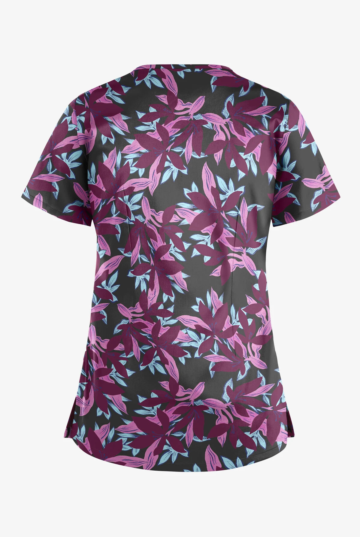 UA Butter-Soft STRETCH Happy Morning Floral Wine Women's 4-Pocket Crisscross Printed Scrub Top 4 UA Butter-Soft STRETCH Happy Morning Floral Wine Women's 4-Pocket Crisscross Printed Scrub Top - Image 2