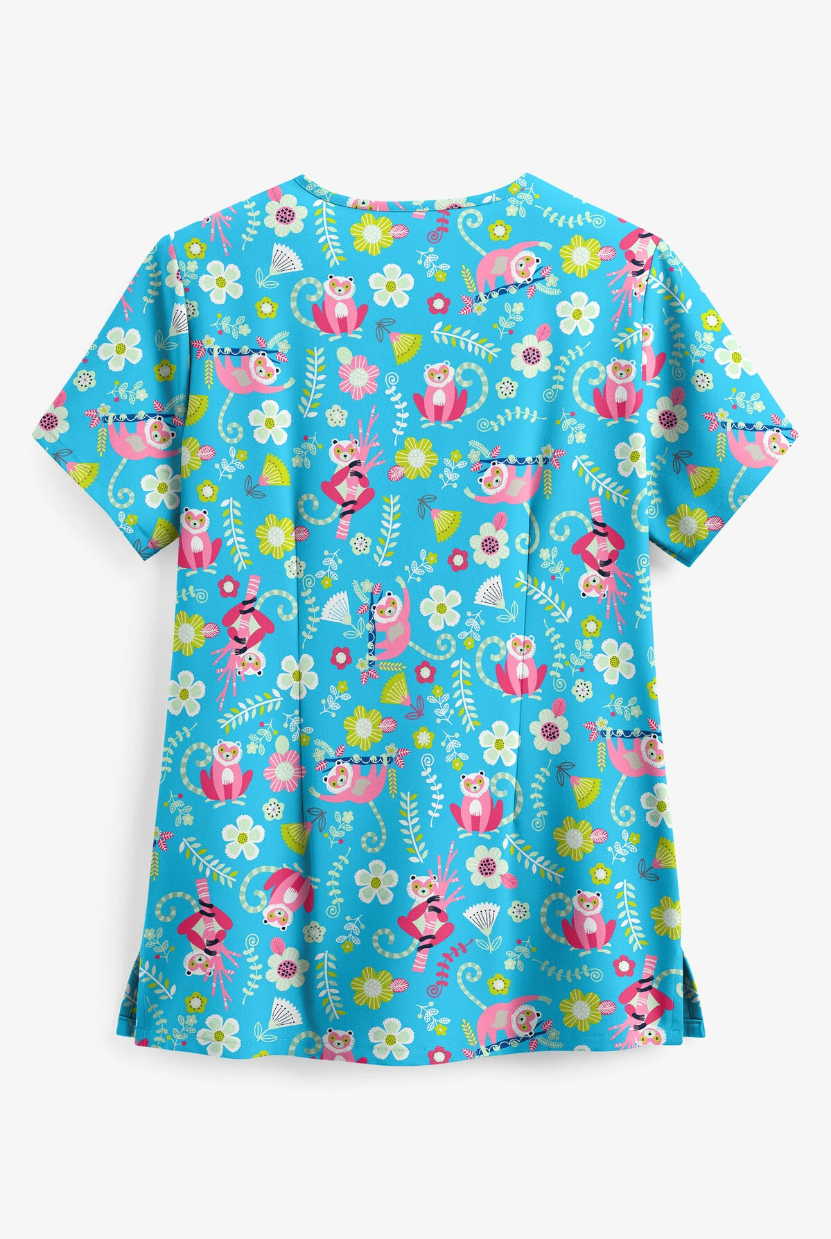 UA Butter-Soft STRETCH Lemur Love Turquoise Women's 4-Pocket Criss Cross Print Scrub Top 4 UA Butter-Soft STRETCH Lemur Love Turquoise Women's 4-Pocket Criss Cross Print Scrub Top - Image 2
