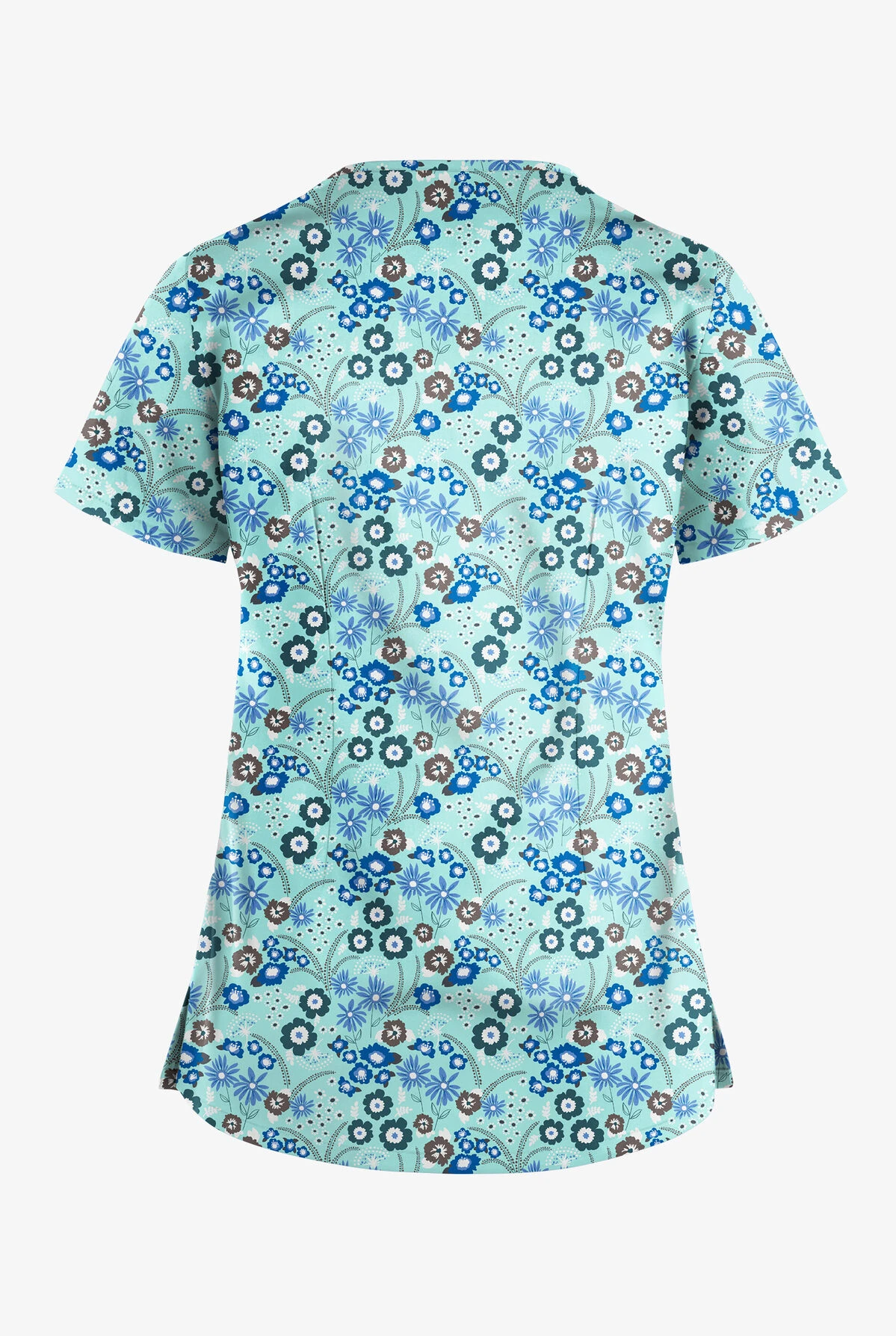 UA Butter-Soft STRETCH Petite Floral Aqua Moon Women's 4-Pocket Criss Cross Print Scrub Top 4 UA Butter-Soft STRETCH Petite Floral Aqua Moon Women's 4-Pocket Criss Cross Print Scrub Top - Image 2
