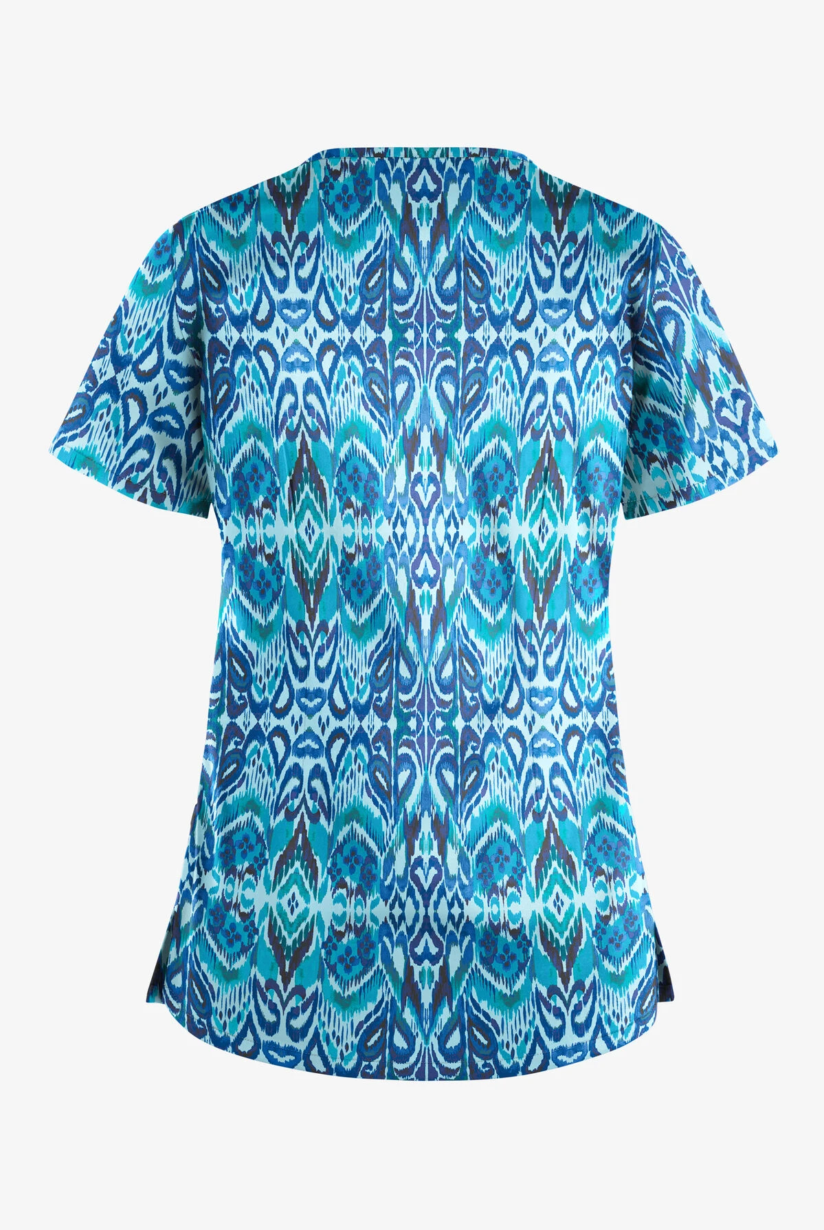 UA Butter-Soft STRETCH Romanian Ikat Dew Drop Women's 4-Pocket Crisscross Print Scrub Top 4 UA Butter-Soft STRETCH Romanian Ikat Dew Drop Women's 4-Pocket Crisscross Print Scrub Top - Image 2