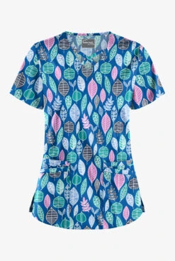 UA Butter-Soft STRETCH Swedish Leaves Royal Women's 4-Pocket Crisscross Print Scrub Top