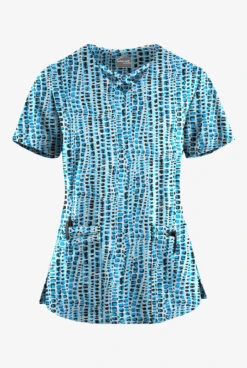 Fashion Clothing 19 UA Butter-Soft STRETCH Urban Animal Turquoise Women's 4-Pocket Crisscross Printed Scrub Top