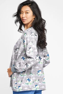 Butter-Soft Polar Holiday Silver Women's 2-Pocket Warm-Up Print Scrub Jacket -Fashion Clothing TS82PHSL 3