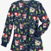Butter-Soft Sleepy Holiday Navy Women's 2-Pocket Warm-Up Printed Scrub Jacket -Fashion Clothing TS82SHNV 1