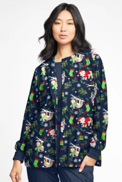Butter-Soft Sleepy Holiday Navy Women's 2-Pocket Warm-Up Printed Scrub Jacket 6 Butter-Soft Sleepy Holiday Navy Women's 2-Pocket Warm-Up Printed Scrub Jacket -Fashion Clothing TS82SHNV 2