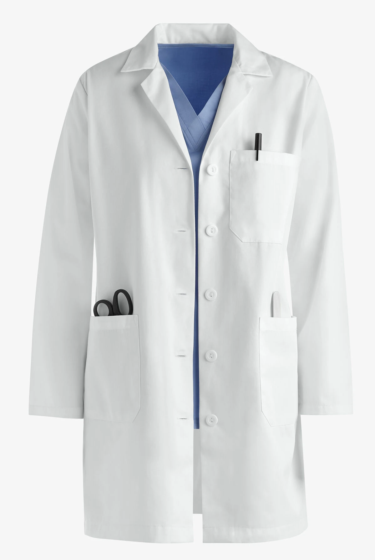 Butter-Soft Woman's 3-Pocket Notched Collared Scrub Lab Coat 3 Butter-Soft Woman's 3-Pocket Notched Collared Scrub Lab Coat