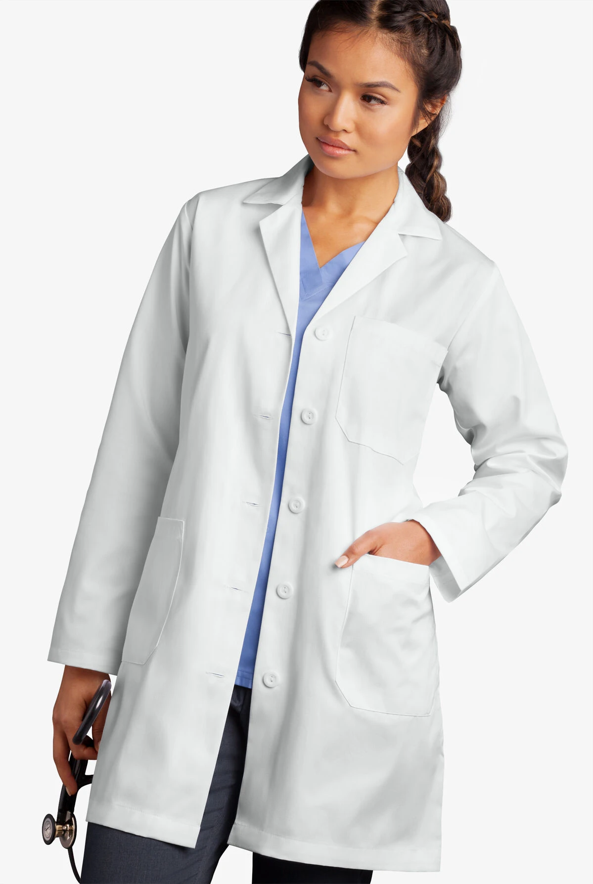 Butter-Soft Woman's 3-Pocket Notched Collared Scrub Lab Coat 4 Butter-Soft Woman's 3-Pocket Notched Collared Scrub Lab Coat - Image 2