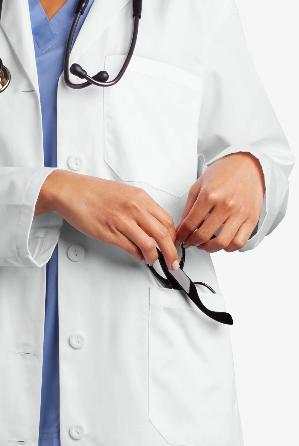 Butter-Soft Woman's 3-Pocket Notched Collared Scrub Lab Coat 6 Butter-Soft Woman's 3-Pocket Notched Collared Scrub Lab Coat - Image 4