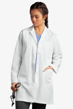 Butter-Soft Woman's 3-Pocket Notched Collared Scrub Lab Coat 12 Butter-Soft Woman's 3-Pocket Notched Collared Scrub Lab Coat -Fashion Clothing UA17248 WHITE 5