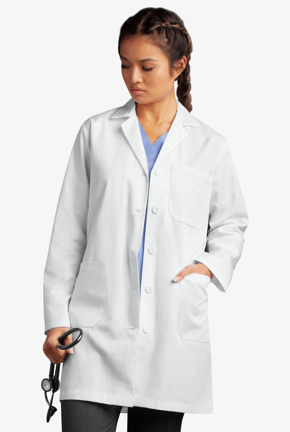 Butter-Soft Woman's 3-Pocket Notched Collared Scrub Lab Coat 7 Butter-Soft Woman's 3-Pocket Notched Collared Scrub Lab Coat - Image 5