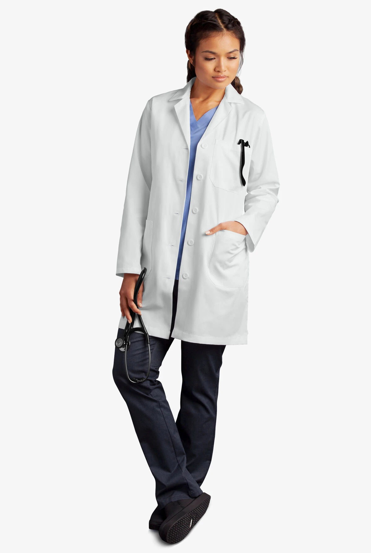Butter-Soft Woman's 3-Pocket Notched Collared Scrub Lab Coat 8 Butter-Soft Woman's 3-Pocket Notched Collared Scrub Lab Coat - Image 6