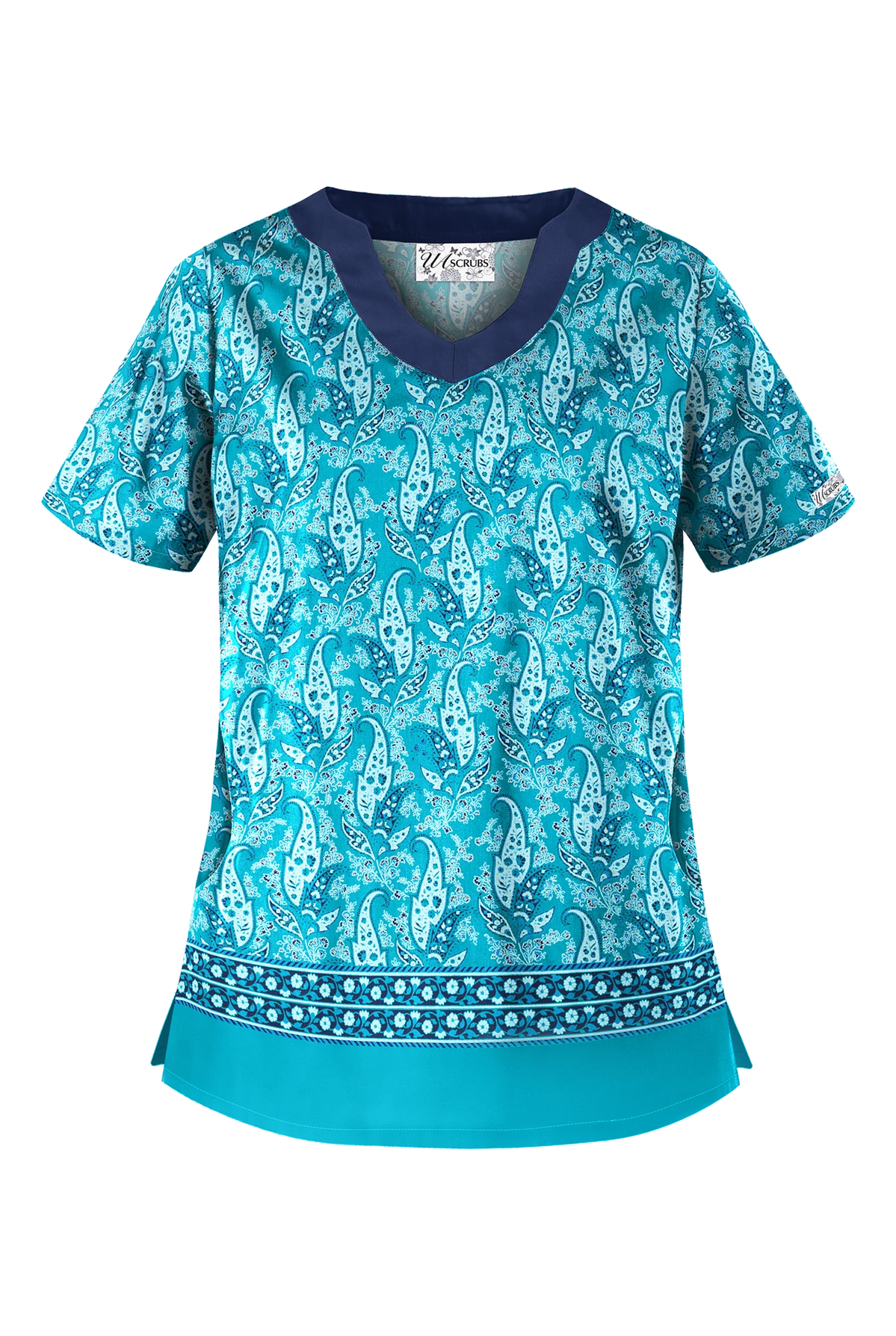 UA Best Buy Scrubs Floating Paisley Turquoise Women's 2-Pocket Scallop Neck Print Scrub Top 3 UA Best Buy Scrubs Floating Paisley Turquoise Women's 2-Pocket Scallop Neck Print Scrub Top