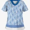UA Best Buy Scrubs Floating Paisley White Print Women's 2-Pocket Scallop Neck Scrub Top -Fashion Clothing UA198FWY 1