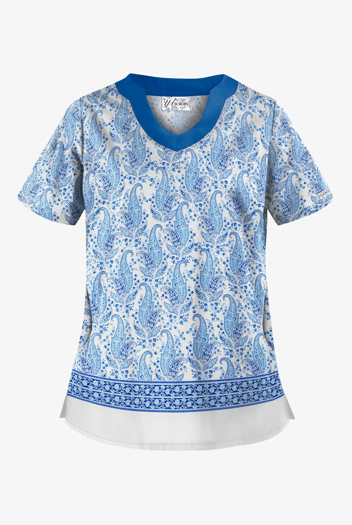 UA Best Buy Scrubs Floating Paisley White Print Women's 2-Pocket Scallop Neck Scrub Top 3 UA Best Buy Scrubs Floating Paisley White Print Women's 2-Pocket Scallop Neck Scrub Top