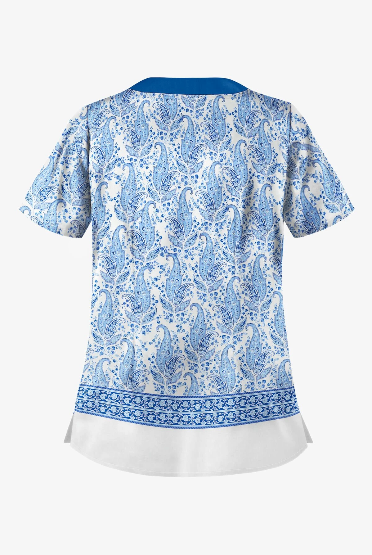 UA Best Buy Scrubs Floating Paisley White Print Women's 2-Pocket Scallop Neck Scrub Top 4 UA Best Buy Scrubs Floating Paisley White Print Women's 2-Pocket Scallop Neck Scrub Top - Image 2